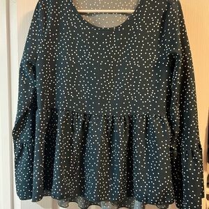 SHEIN large Polka Dot Long Sleeve Top green and white